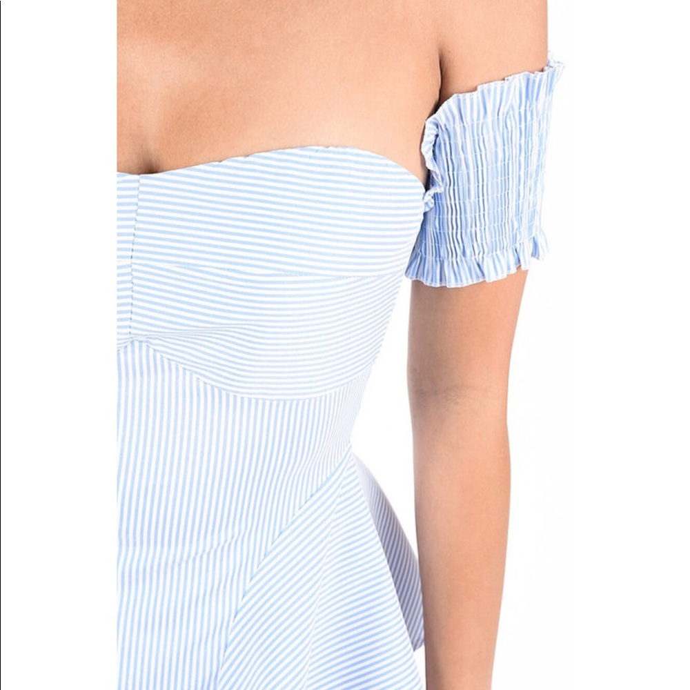 Off Shoulder Smocked Sleeve Peplum Top - Picture 2 of 4